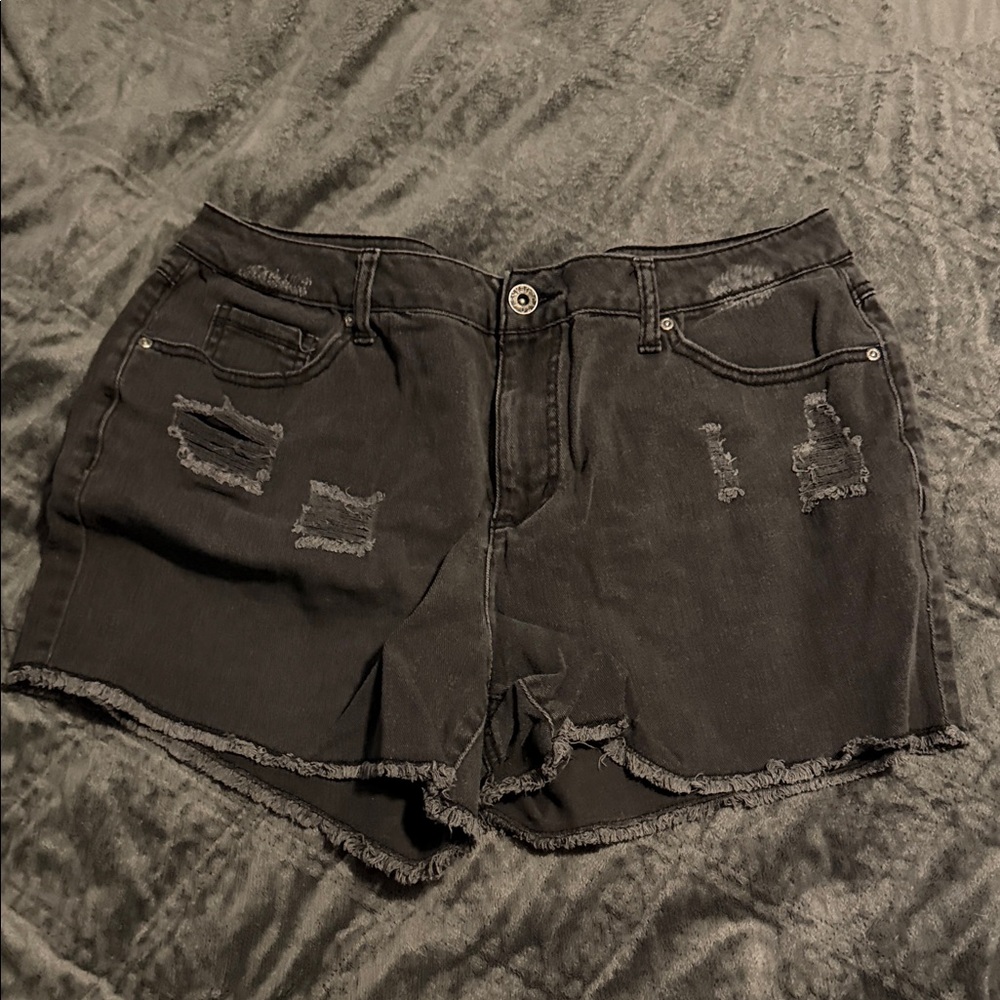 Cato Black Distressed Jean Shorts